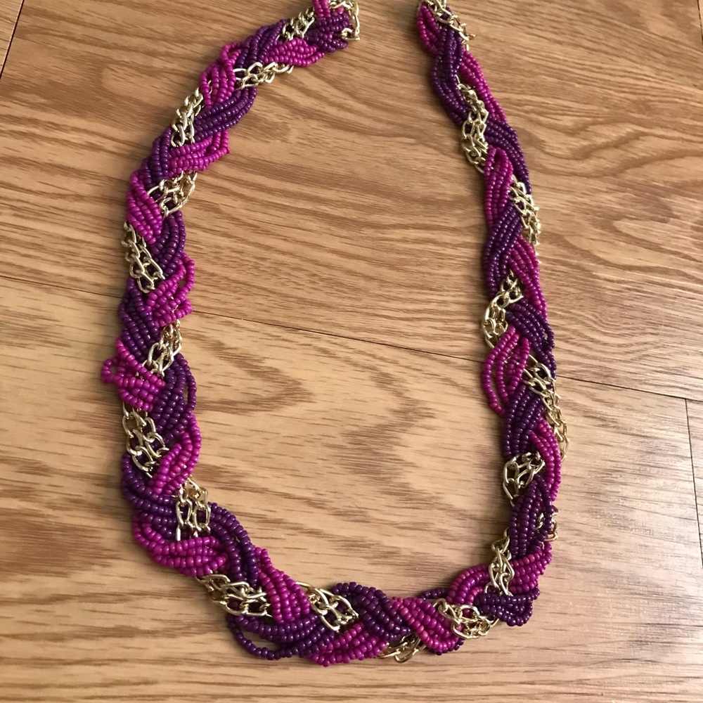Long Multi-strand Beads and Gold Links Costume Jewelry Necklace